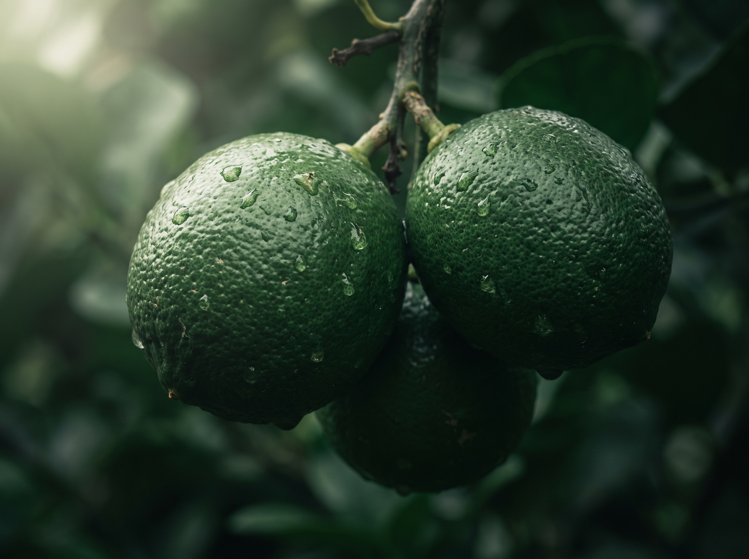Limones persas con gotas de agua